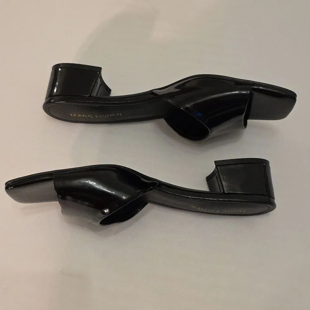 BRAND NEW MARC FISHER MFCYNLEA-C GLOSSY BLACK MULES SANDAL R3 - Picture 14 of 16